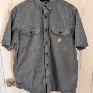 Carhartt Men’s Blue Chambray Short Sleeve Work Shirt Loose Fit M